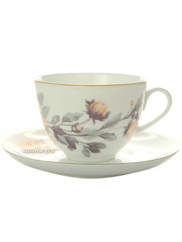 Чашка с блюдцем чайная форма "Весенняя-2", рисунок "Нежный пион" серый, Императорский фарфоровый завод