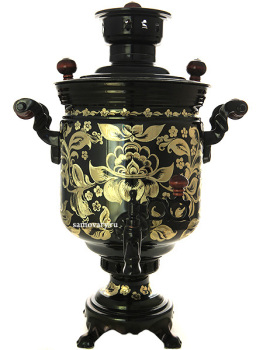 Угольный самовар 5 литров "цилиндр" черный никель с гравировкой "Цветы", арт. 210542