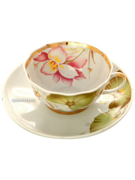 Фарфоровая чашка с блюдцем форма "Тюльпан" рисунок "Июнь", Дулево фарфор
