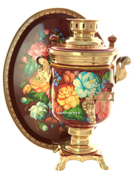 Набор самовар электрический 3 литра "Жостовские цветы" и поднос, арт. 121015