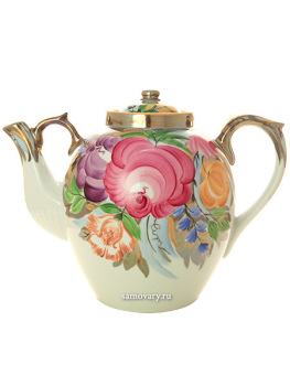 Фарфоровый доливной чайник "Русский" рисунок "Бал цветов" Дулёво