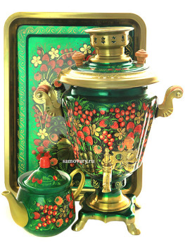 Набор самовар электрический 3 литра с росписью "Хохлома классическая на зеленом" арт. 103565