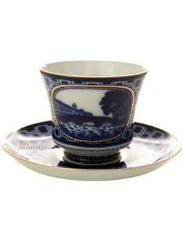 Чашка с блюдцем чайная форма "Банкетная", рисунок "Прачечный мостик", Императорский фарфоровый завод