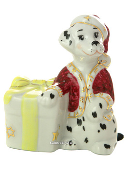 Статуэтка Собака с подарком Дулёвский фарфор