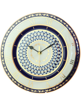 Декоративная тарелка часы форма "Европейская", рисунок "Кобальтовая сетка" (ЛФЗ)