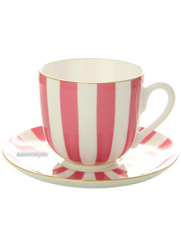 Кофейная чашка с блюдцем форма "Ландыш 2", рисунок "Да и Нет розовый" с отводкой, Императорский фарфоровый завод