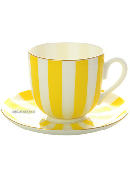 Кофейная чашка с блюдцем форма "Ландыш 2", рисунок "Да и Нет желтый" с отводкой, Императорский фарфоровый завод