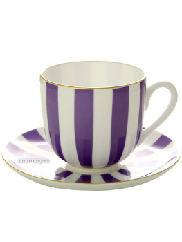 Кофейная чашка с блюдцем форма "Ландыш 2", рисунок "Да и Нет фиолетовый" с отводкой, Императорский фарфоровый завод