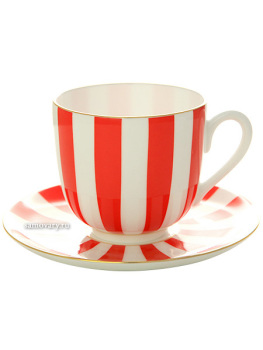 Кофейная чашка с блюдцем форма "Ландыш 2", рисунок "Да и Нет красный" с отводкой, Императорский фарфоровый завод