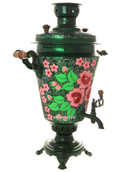 Угольный самовар 7 литров с росписью "Розовые цветы" арт. 210525