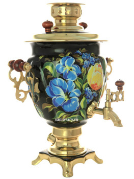 Электрический самовар 3 литра с художественной росписью "Тюльпаны на черном фоне", арт. 130592