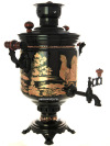 Угольный самовар 5 литров "цилиндр" черный никель с гравировкой "Фазан", арт. 210535