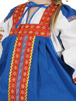 Русский народный костюм детский льняной комплект синий "Забава": сарафан и блузка, 1-6 лет
