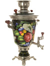 Электрический самовар 4 литра с художественной росписью "Цветы на черном фоне", арт. 103557