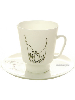Кофейная чашка с блюдцем форма "Майская", рисунок "Коты" в подарочной упаковке, Императорский фарфоровый завод