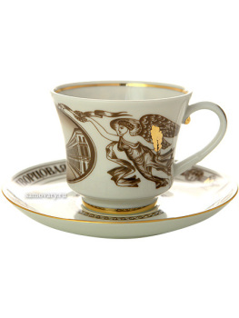 Чашка с блюдцем чайная форма "Банкетная", рисунок "Дворцовая площадь", Императорский фарфоровый завод