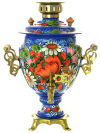 Набор самовар электрический 3 литра с художественной росписью "Маки, клубника на голубом", арт. 110604