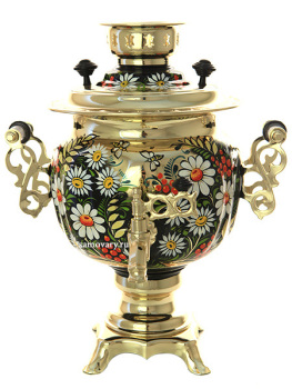 Набор самовар электрический 3 литра с художественной росписью "Ромашки на золотом", арт. 110603