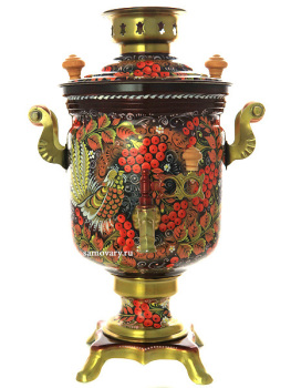 Самовар электрический 3 литра с художественной росписью "Хохлома мелкая" с чайным сервизом, арт. 110590с