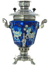 Набор самовар электрический 3 литра с художественной росписью "Жостово на синем фоне" с чайным сервизом и подносом, арт. 103558с