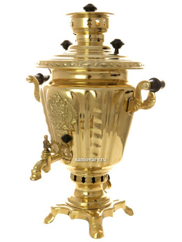 Самовар на дровах 2,5 литра желтый "конус" с гербом, арт. 261231 + труба