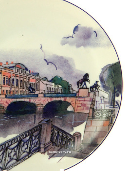 Декоративная тарелка форма "Эллипс", рисунок "Аничков мост", Императорский фарфоровый завод