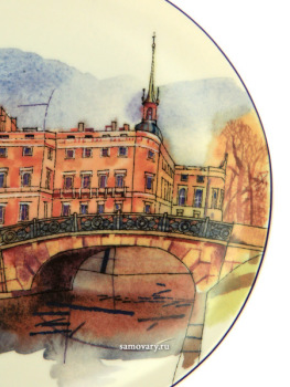 Декоративная тарелка форма "Эллипс", рисунок "Нижне-лебяжий мост", Императорский фарфоровый завод