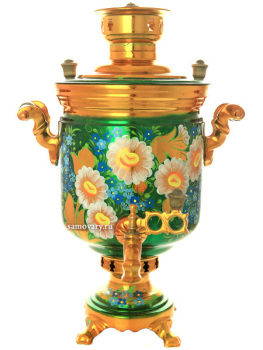 Жаровой самовар 5 литров с художественной росписью "Ромашки на зеленом" в наборе , арт. 210520