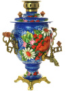 Набор самовар электрический 3 литра с художественной росписью "Маки, клубника на голубом", арт. 110604