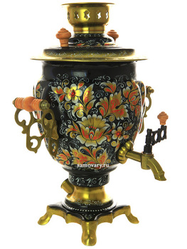 Набор самовар электрический 3 литра с художественной росписью "Кудрина на черном", арт. 110598
