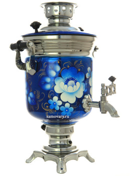 Набор самовар электрический 3 литра "Жостово на синем" с автоматическим отключением при закипании, арт. 130588к