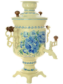 Набор самовар электрический 3 литра с художественной росписью "Голубые розы на молочном", арт. 110566