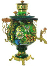 Комбинированный самовар 4,5 литра "шар" с художественной росписью "Солнышко на зеленом" в наборе с подносом и чайником, арт. 331062