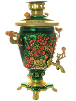 Набор самовар электрический 3 литра с росписью "Хохлома классическая на зеленом" арт. 103565