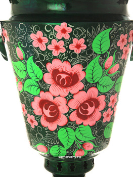 Угольный самовар 7 литров с росписью "Розовые цветы" арт. 210525