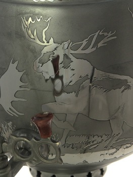 Угольный самовар на дровах 7 литров никелированный "цилиндр" с гравюрой "Лоси в лесу", арт. 210534