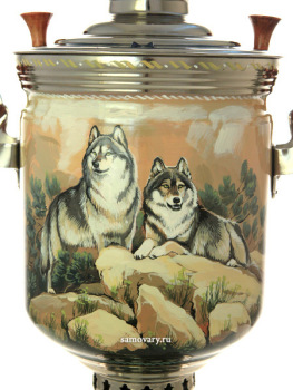 Угольный самовар 5 литров с художественным рисунком "Волки", арт. 210536