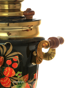 Электрический самовар 1,5 литра с художественной росписью "Клубника на черном" арт. 110597