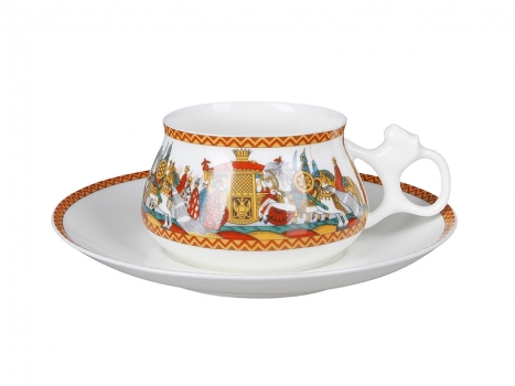 Чашка с блюдцем кофейная форма "Билибина" рисунок "Войско Дадона", Императорский фарфоровый завод