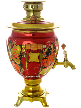 Набор самовар электрический 3 литра с художественной росписью "Грозди рябины на бордовом фоне", арт. 110435