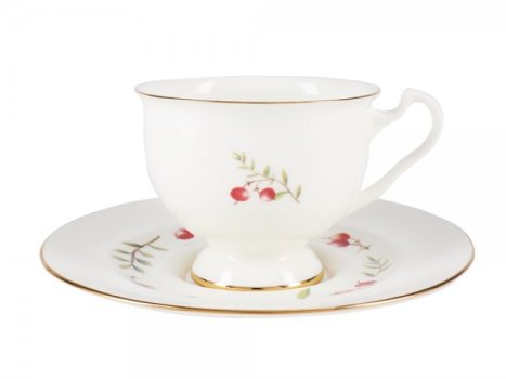 Чашка с блюдцем чайная форма "Айседора", рисунок "Клюква", Императорский фарфоровый завод