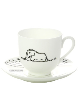 Подарочный набор: кофейная чашка с блюдцем, форма "Ландыш", рисунок "Слон", Императорский фарфоровый завод (ЛФЗ)