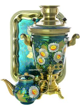 Набор самовар электрический 4 литра с художественной росписью "Ромашки", арт. 155004