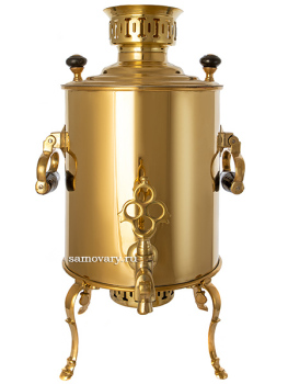 Дровяной самовар антикварный 6 литров латунный "Дорожный" с латунной трубой, арт. 460569