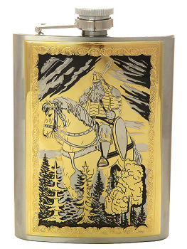 Позолоченная фляжка с гравюрой "Богатырь" в подарочном футляре Златоуст 