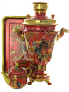 Угольный самовар 5 литров с художественной росписью "Хохлома на красном фоне мелкая" в наборе , арт. 220760