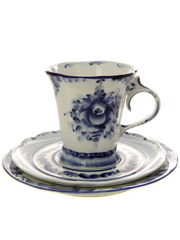3-х предметный чайный комплект с художественной росписью "Гжель" "Катерина"