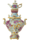 Самовар сувенирный "Гжель" цветной с заварочным чайником (голубой фон)