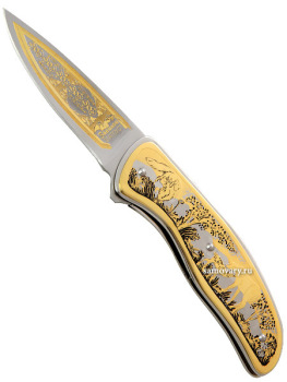 Златоустовский нож складной позолоченный, арт.4