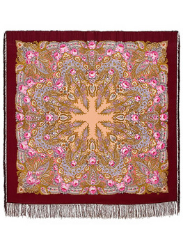 Шерстяной Павлопосадский платок "Крым", 146*146 см, арт. 1542-7